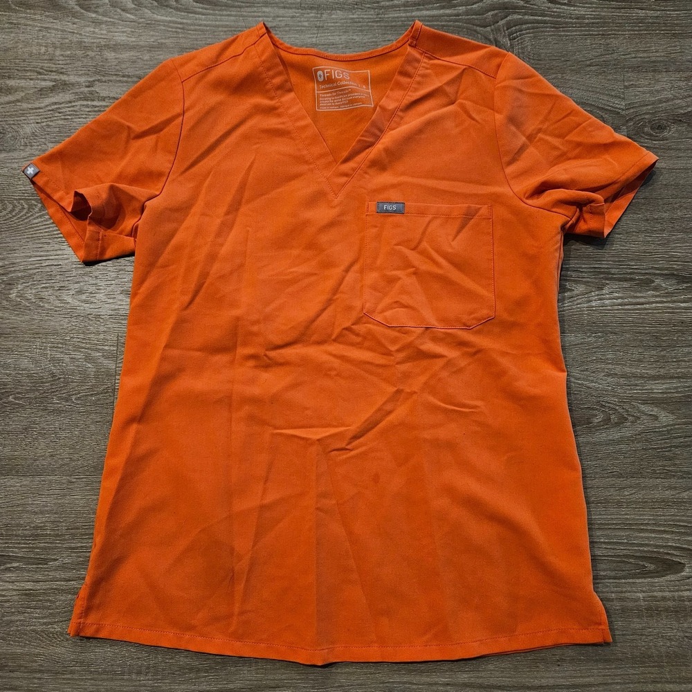 FIGS Women's Small Sunset Orange Technical Collection V-Neck‎ Medical Scrub Top